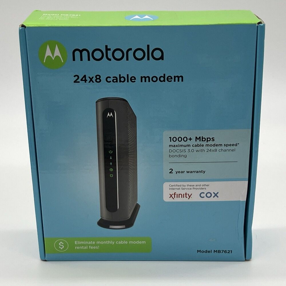 DOCSIS 3.0 Motorola MB7621 24x8 Cable Modem, Works With Cox And Xfinity Cable